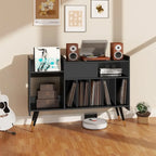 Meuble de rangement pour tourne-disque en MDF noir, 1 personne