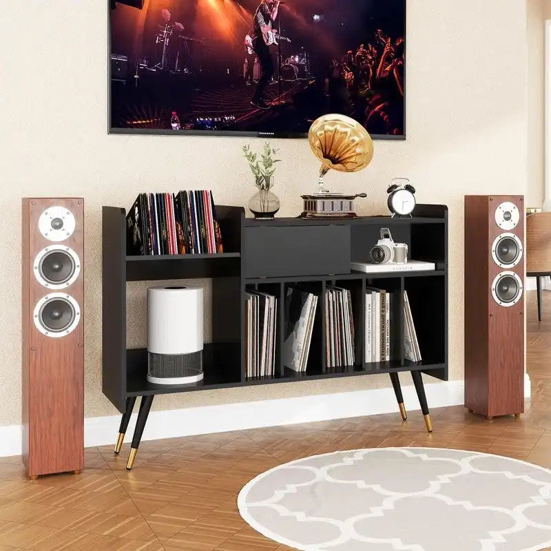 Meuble de rangement pour tourne-disque en MDF noir, 1 personne