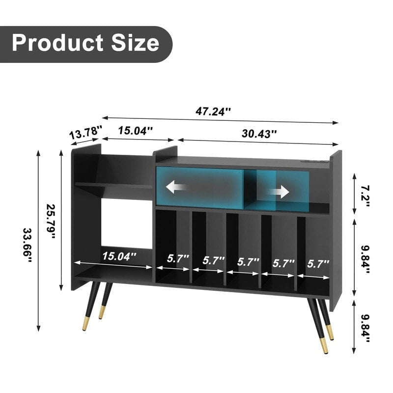 Meuble de rangement pour tourne-disque en MDF noir, 1 personne