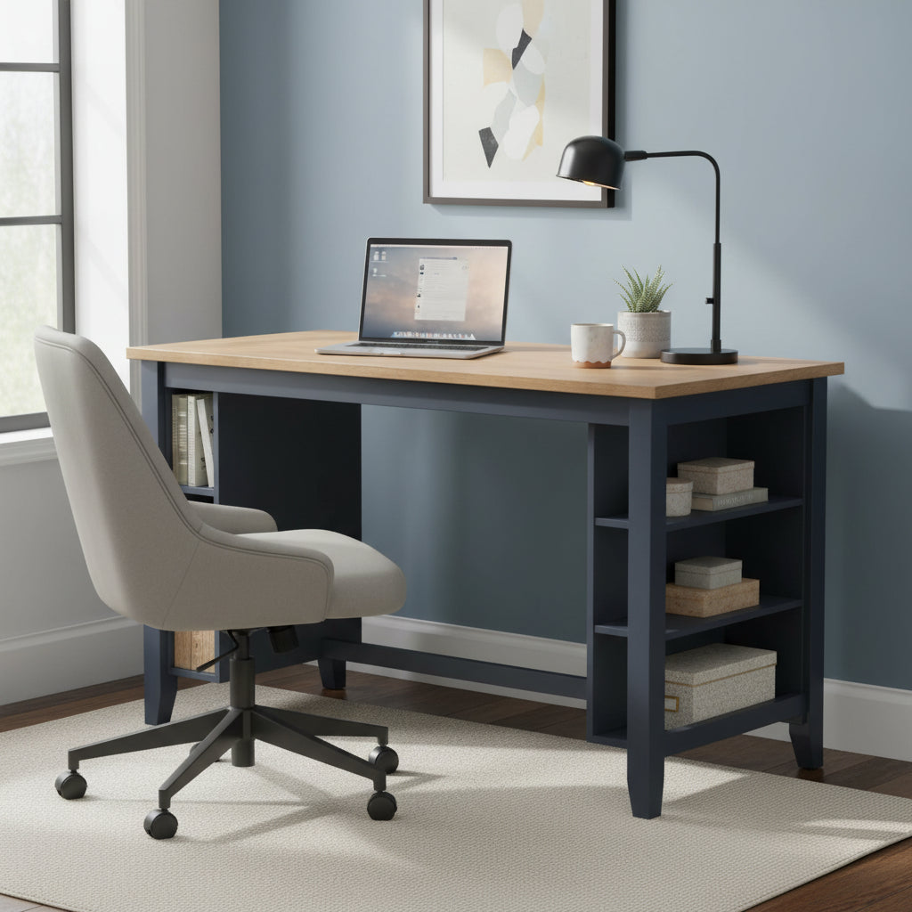 Gasy Counter Height Dining Table, 60 Inch, Dark Blue Brown Mango Wood