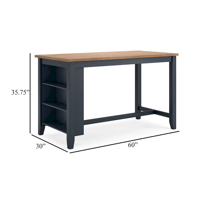 Table à manger hauteur comptoir, 152 cm, bois de manguier marron foncé et bleu