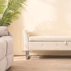 67,91Banc de rangement large en velours doux avec accoudoirs pour salon, entrée et chambre à coucher
