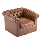 Fauteuil club pivotant capitonné, vert foncé / cognac, une place