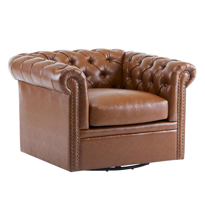 Fauteuil club pivotant capitonné, vert foncé / cognac, une place