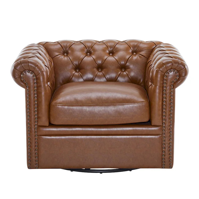 Fauteuil club pivotant capitonné, vert foncé / cognac, une place
