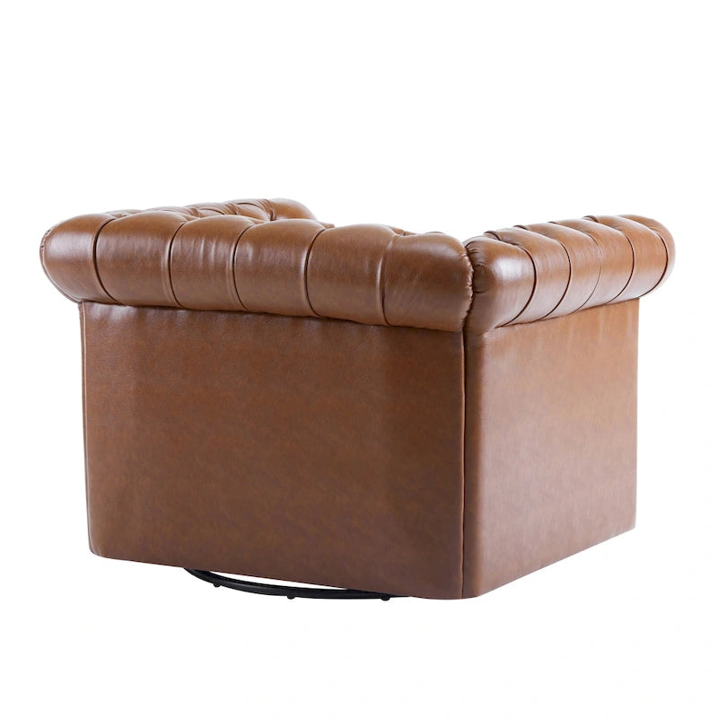 Fauteuil club pivotant capitonné, vert foncé / cognac, une place