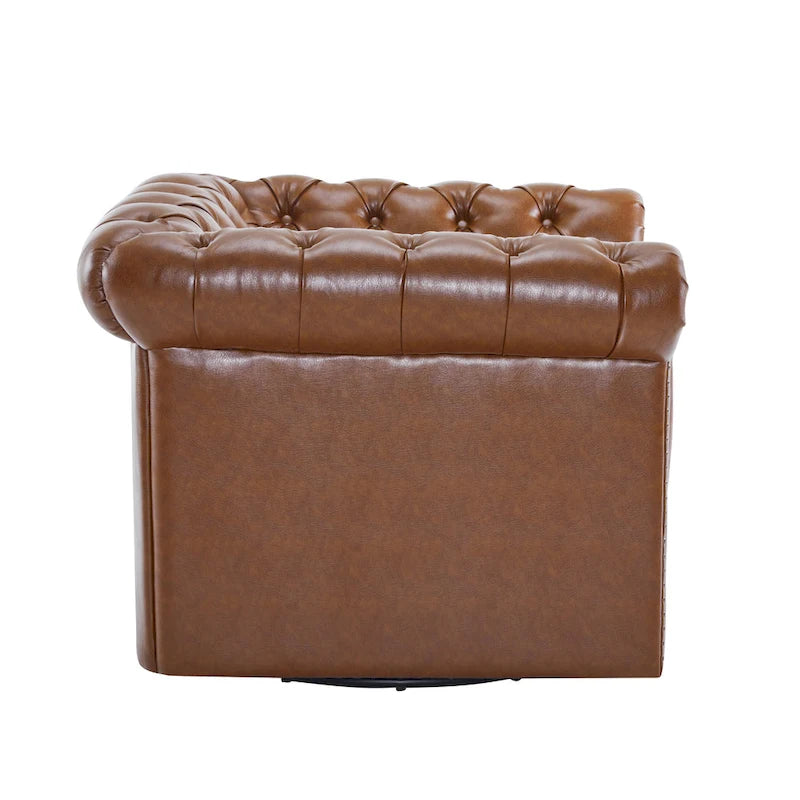 Fauteuil club pivotant capitonné, vert foncé / cognac, une place