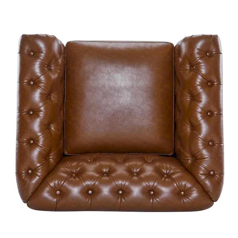 Fauteuil club pivotant capitonné, vert foncé / cognac, une place