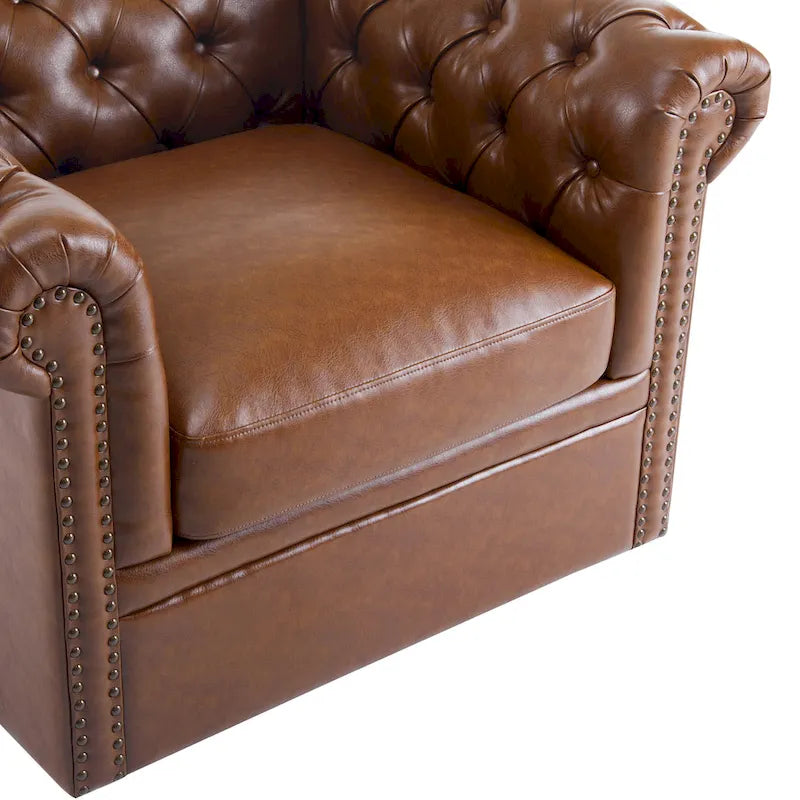 Fauteuil club pivotant capitonné, vert foncé / cognac, une place