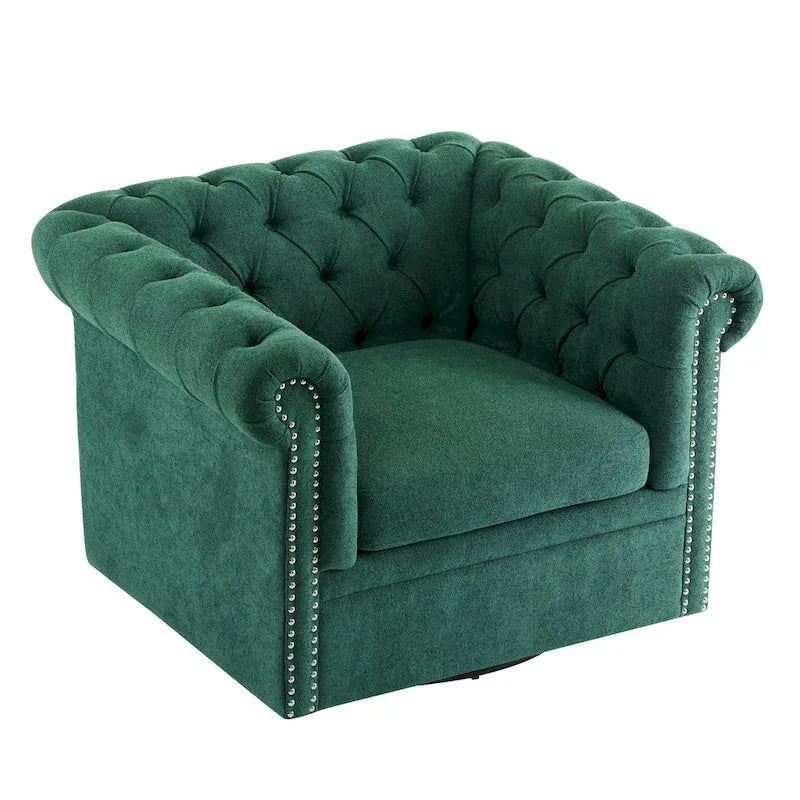 Fauteuil club pivotant capitonné, vert foncé / cognac, une place