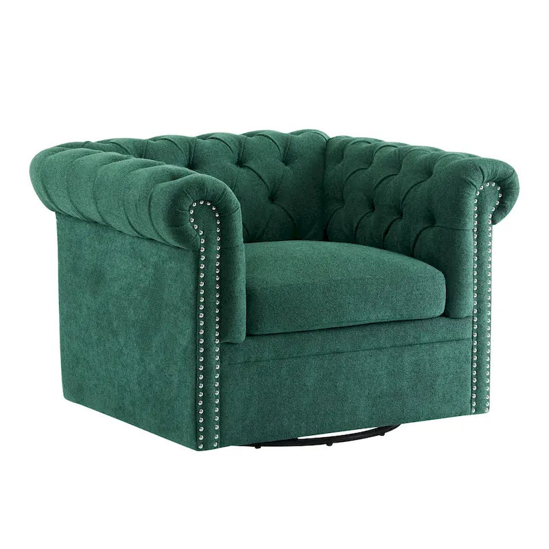 Fauteuil club pivotant capitonné, vert foncé / cognac, une place