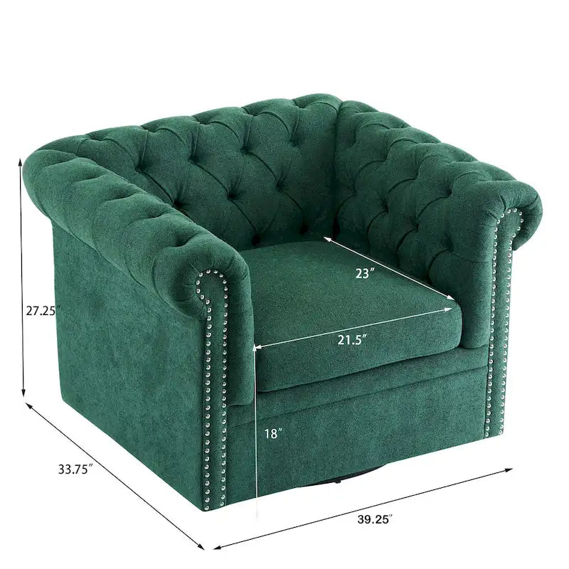 Fauteuil club pivotant capitonné, vert foncé / cognac, une place