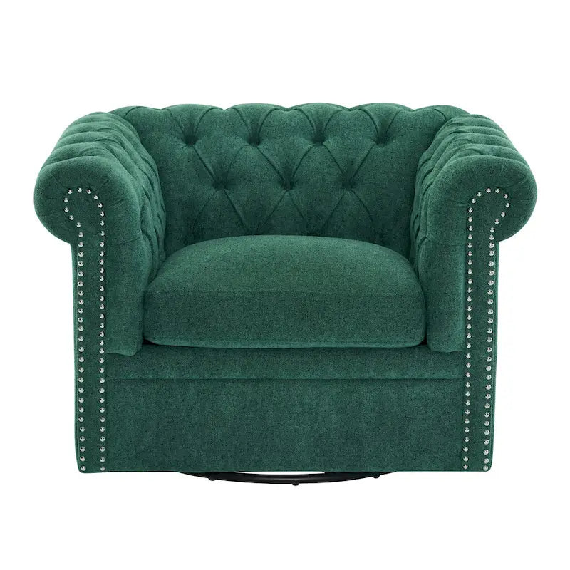 Fauteuil club pivotant capitonné, vert foncé / cognac, une place