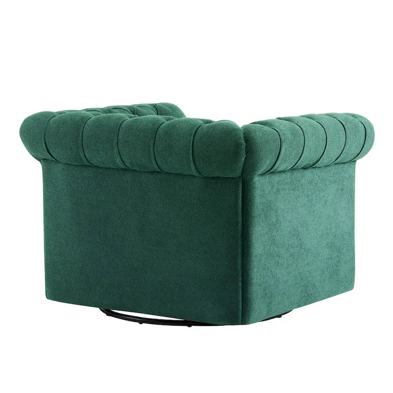 Fauteuil club pivotant capitonné, vert foncé / cognac, une place