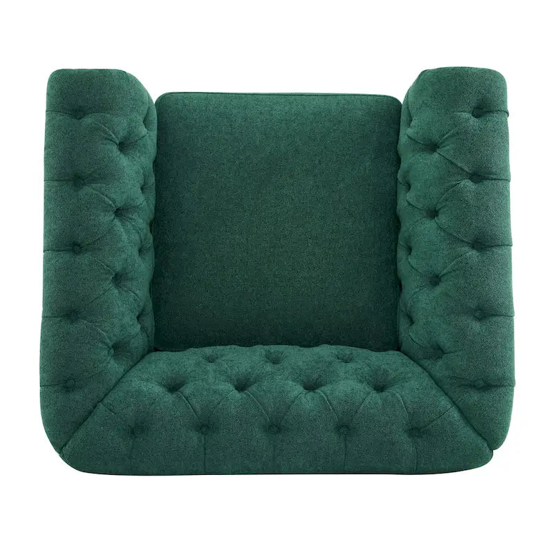 Fauteuil club pivotant capitonné, vert foncé / cognac, une place