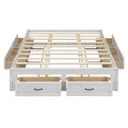 Lit plateforme grand format avec 6 tiroirs de rangement, blanc antique, design élégant pour l'organisation de la chambre à coucher