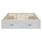 Lit plateforme grand format avec 6 tiroirs de rangement, blanc antique, design élégant pour l'organisation de la chambre à coucher