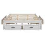 Lit plateforme grand format avec 6 tiroirs de rangement, blanc antique, design élégant pour l'organisation de la chambre à coucher