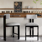 Roomfitters 26.5 Round Upholstered Counter Stools, Set of 2 Low Back Bar Chairs with Black Metal Frame