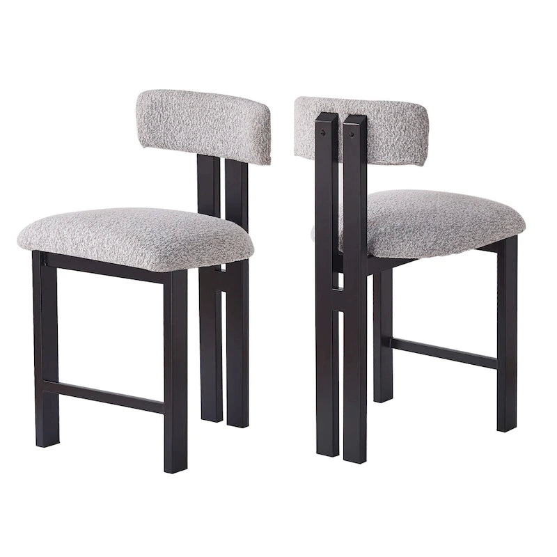 26,5 Tabourets de comptoir rembourrés ronds, lot de 2 chaises de bar à dossier bas avec cadre en métal noir