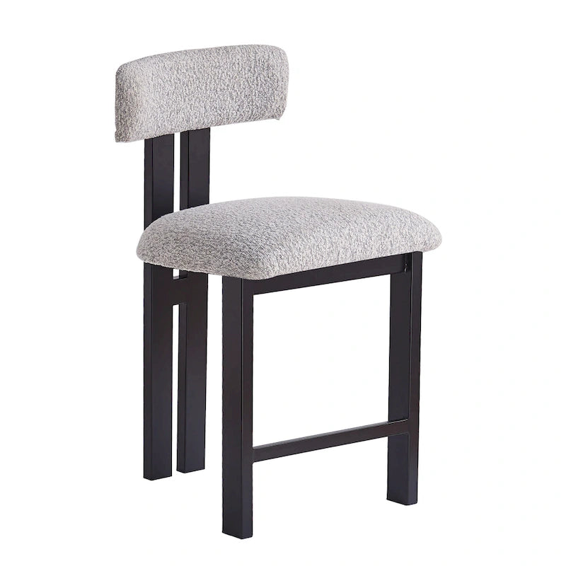 26,5 Tabourets de comptoir rembourrés ronds, lot de 2 chaises de bar à dossier bas avec cadre en métal noir