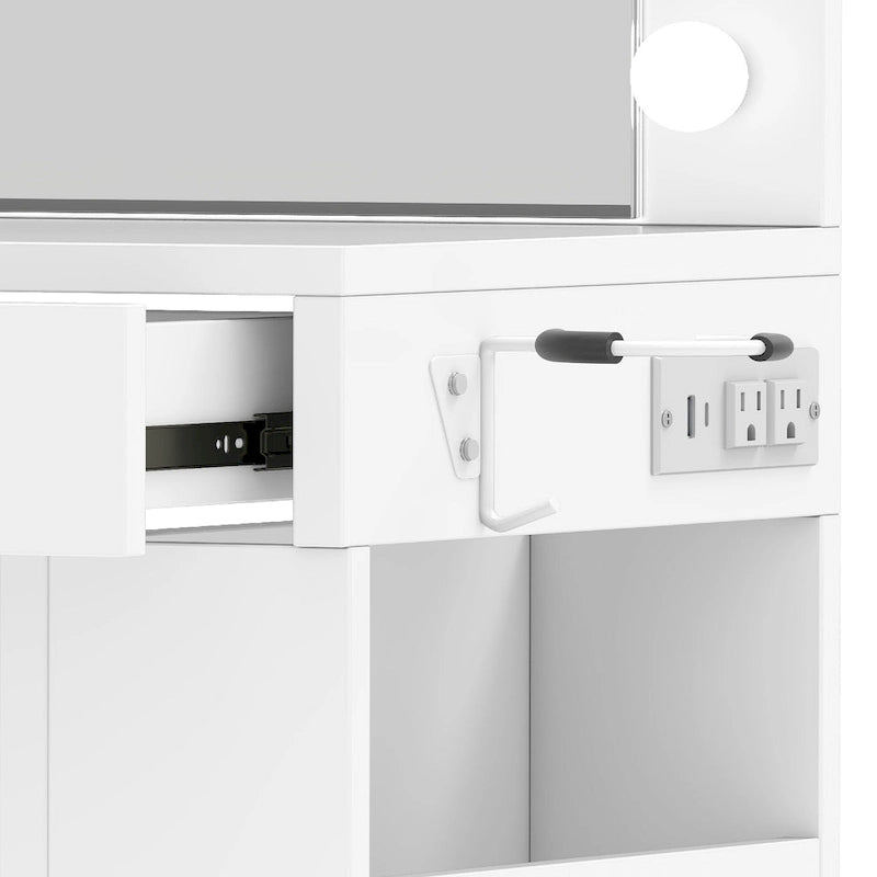 Coiffeuse de chambre à coucher de 39,5 pouces avec miroir, prises de courant et support pour sèche-cheveux
