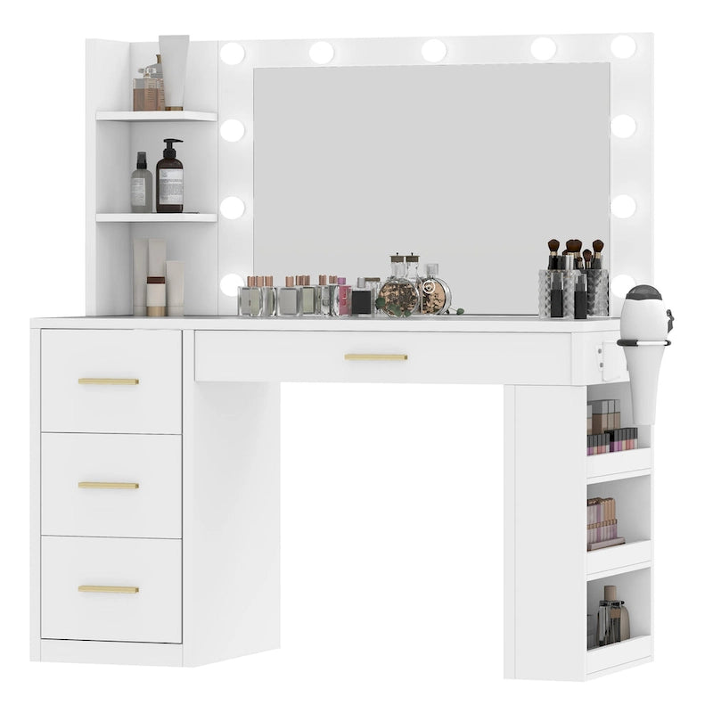 Coiffeuse de chambre à coucher de 39,5 pouces avec miroir, prises de courant et support pour sèche-cheveux