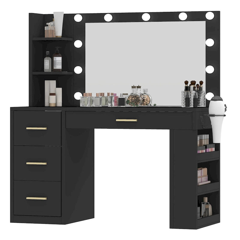 Coiffeuse de chambre à coucher de 39,5 pouces avec miroir, prises de courant et support pour sèche-cheveux