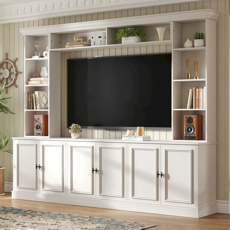 Ensemble de meubles muraux 4 pièces pour centre de divertissement avec pont pour téléviseurs jusqu'à 70", meuble TV avec étagères réglables, grande console média