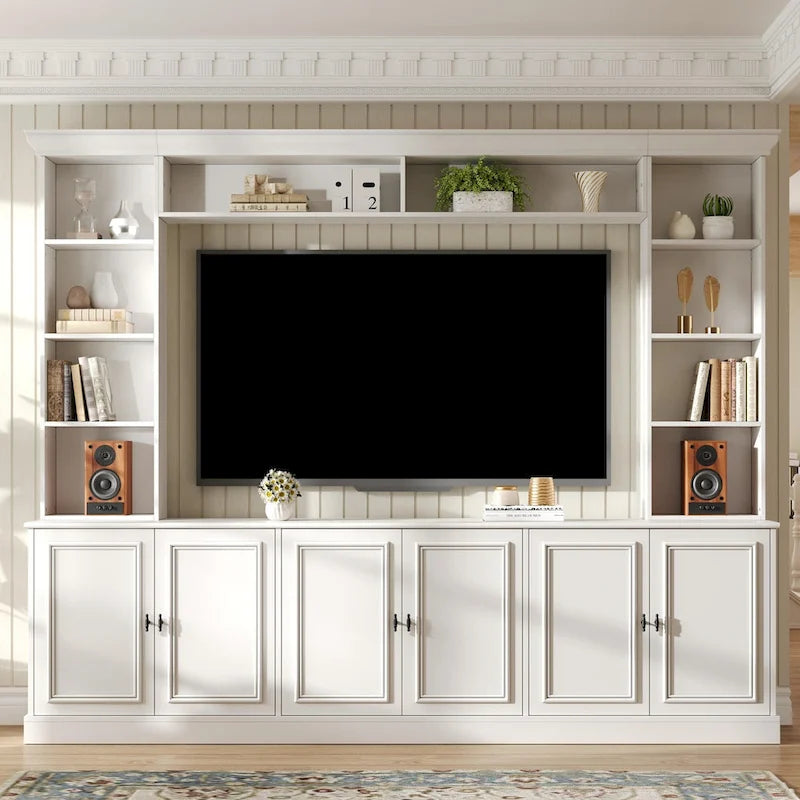 Ensemble de meubles muraux 4 pièces pour centre de divertissement avec pont pour téléviseurs jusqu'à 70", meuble TV avec étagères réglables, grande console média