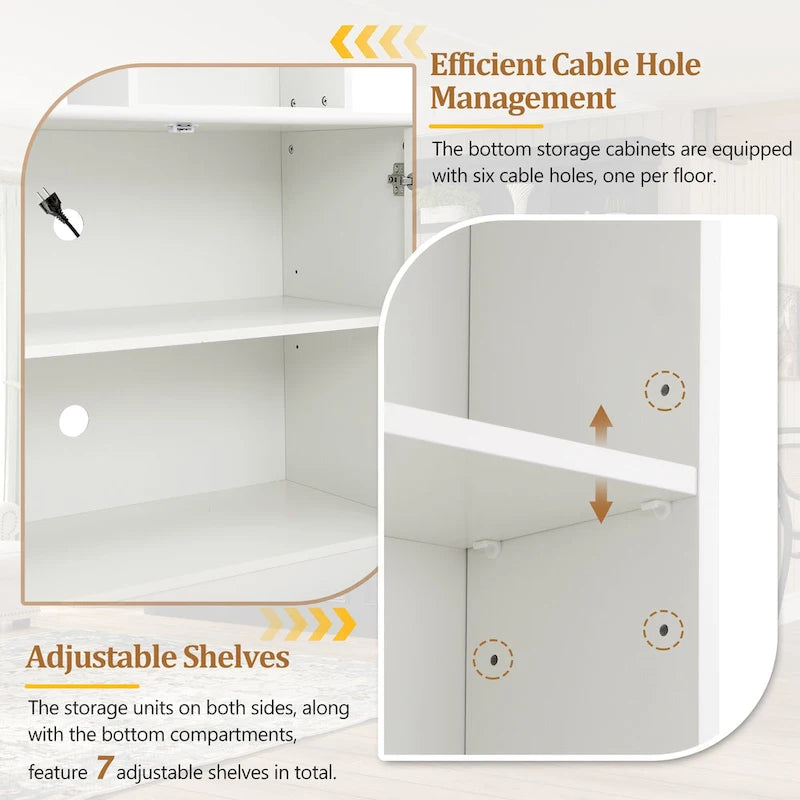 Ensemble de meubles muraux 4 pièces pour centre de divertissement avec pont pour téléviseurs jusqu'à 70", meuble TV avec étagères réglables, grande console média