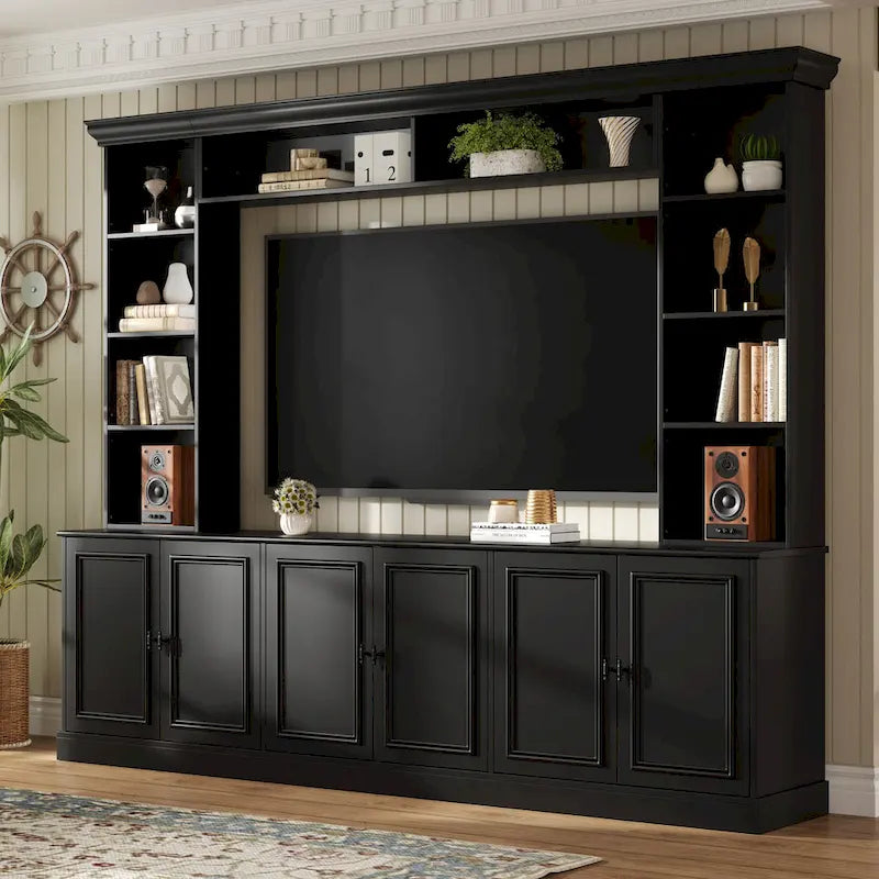 Ensemble de meubles muraux 4 pièces pour centre de divertissement avec pont pour téléviseurs jusqu'à 70", meuble TV avec étagères réglables, grande console média