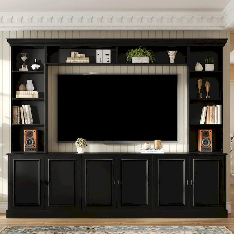 Ensemble de meubles muraux 4 pièces pour centre de divertissement avec pont pour téléviseurs jusqu'à 70", meuble TV avec étagères réglables, grande console média
