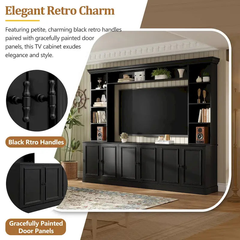 Ensemble de meubles muraux 4 pièces pour centre de divertissement avec pont pour téléviseurs jusqu'à 70", meuble TV avec étagères réglables, grande console média