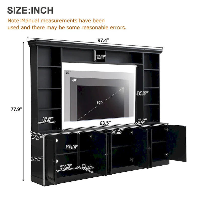 Ensemble de meubles muraux 4 pièces pour centre de divertissement avec pont pour téléviseurs jusqu'à 70", meuble TV avec étagères réglables, grande console média