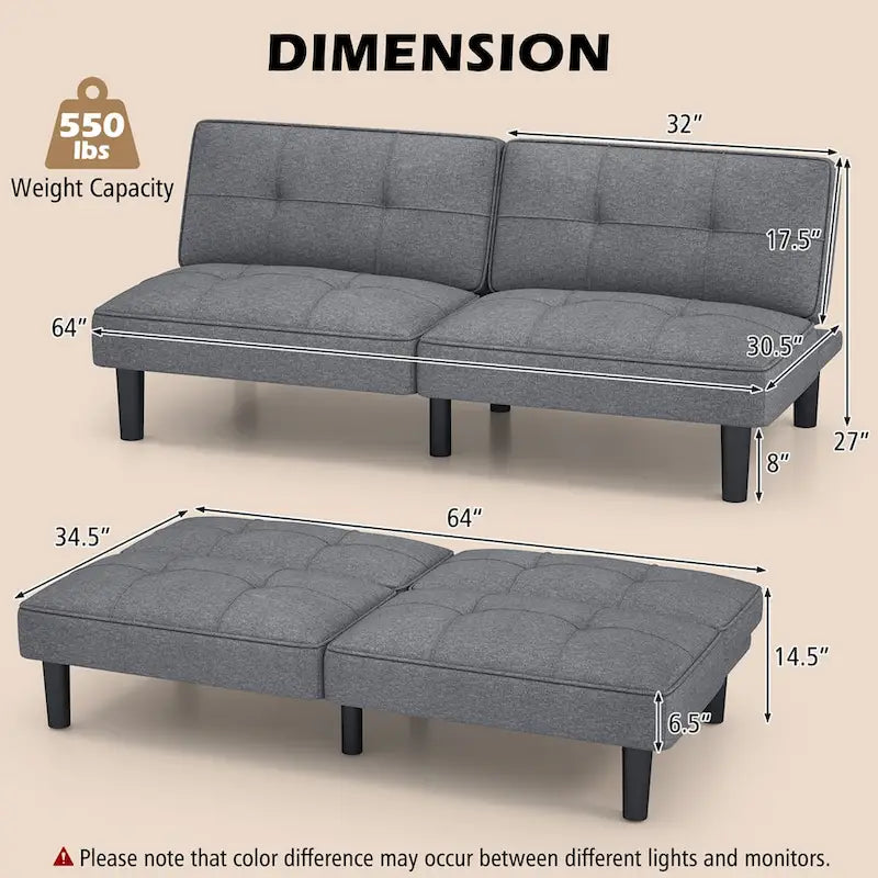 Canapé-lit futon convertible pliable avec 6 positions réglables - Voir détails