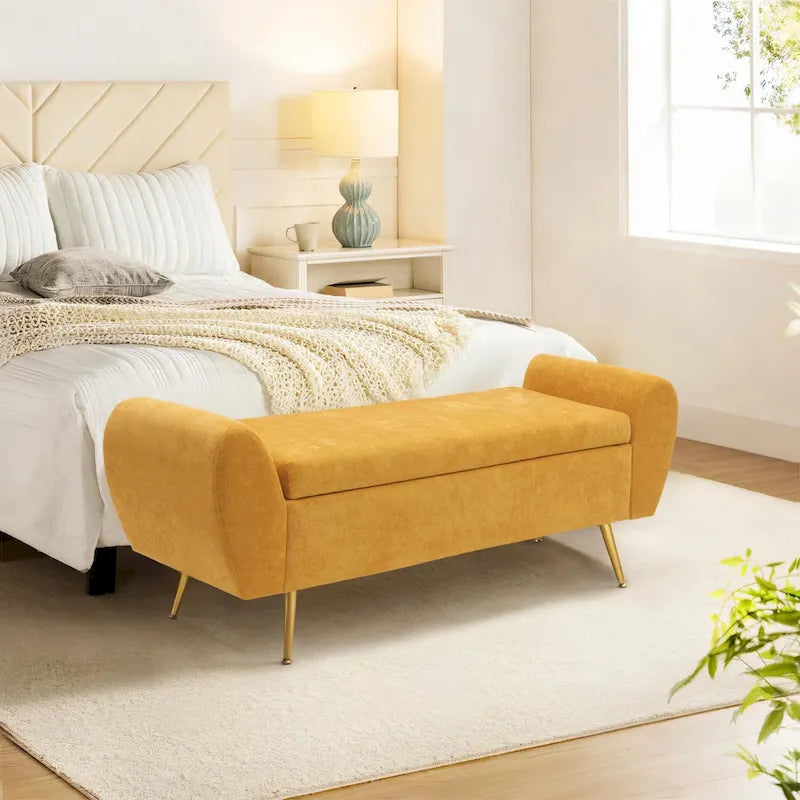 Banc de rangement capitonné 56W à couvercle rabattable avec accoudoirs