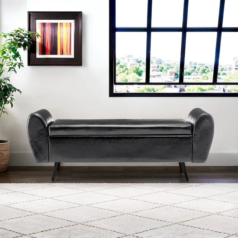 Banc de rangement capitonné 56W à couvercle rabattable avec accoudoirs