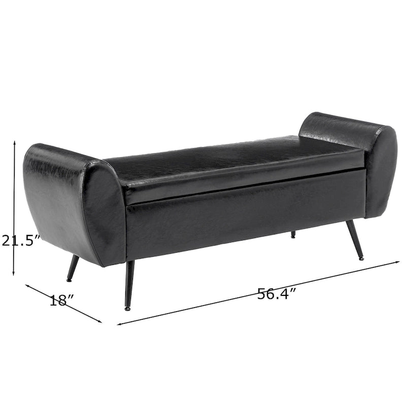 Banc de rangement capitonné 56W à couvercle rabattable avec accoudoirs
