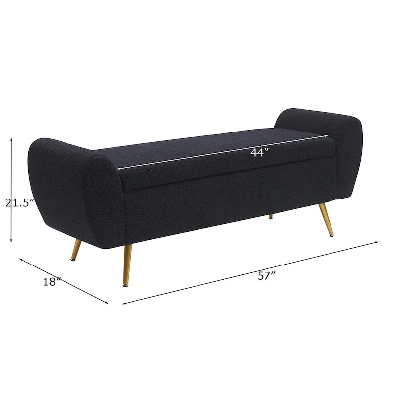 Banc de rangement capitonné 56W à couvercle rabattable avec accoudoirs