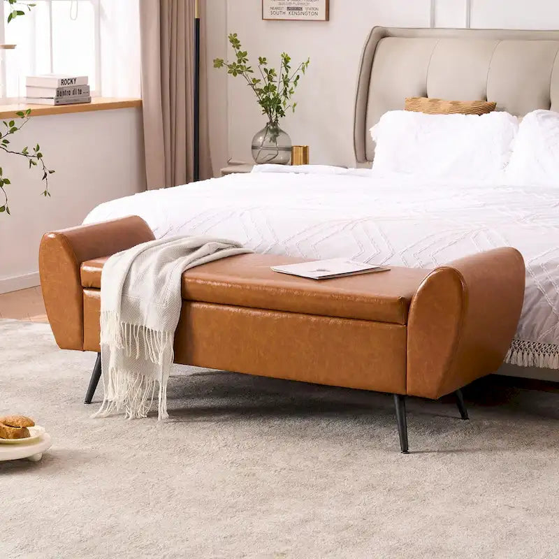 Banc de rangement capitonné 56W à couvercle rabattable avec accoudoirs