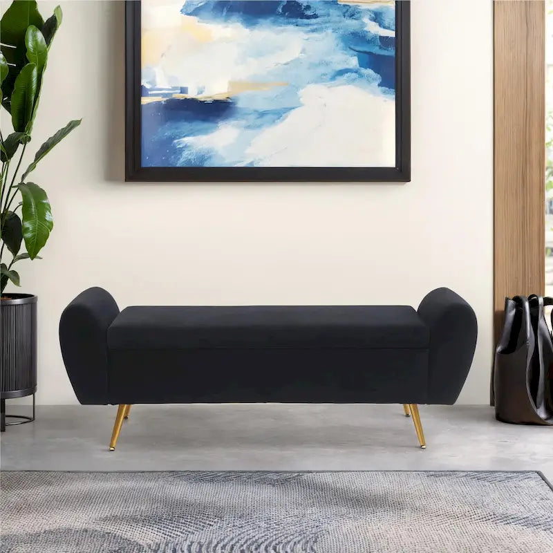 Banc de rangement capitonné 56W à couvercle rabattable avec accoudoirs