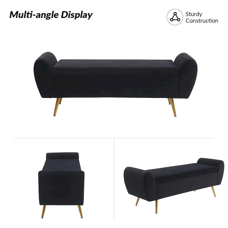 Banc de rangement capitonné 56W à couvercle rabattable avec accoudoirs