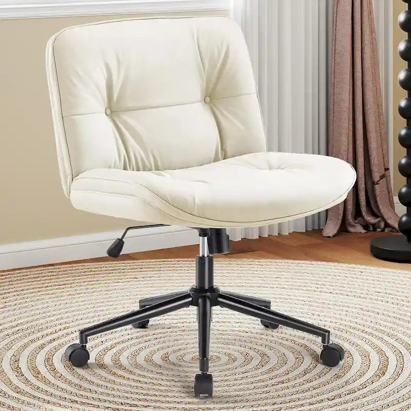 Chaise de bureau sans accoudoirs en similicuir (PU) Kaki / Beige / Noir avec roulettes, pivotante à 360°, siège simple