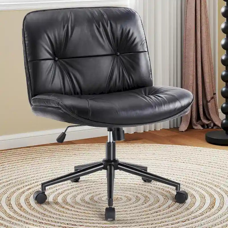 Chaise de bureau sans accoudoirs en similicuir (PU) Kaki / Beige / Noir avec roulettes, pivotante à 360°, siège simple