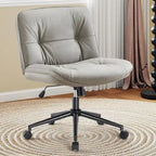 Chaise de bureau sans accoudoirs en similicuir (PU) Kaki / Beige / Noir avec roulettes, pivotante à 360°, siège simple