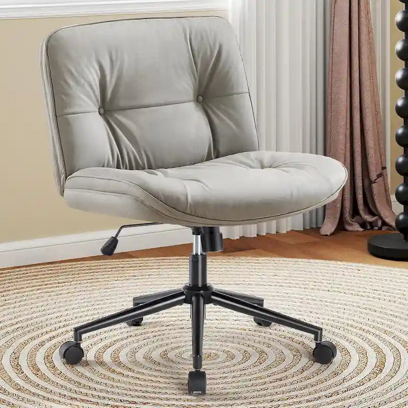 Chaise de bureau sans accoudoirs en similicuir (PU) Kaki / Beige / Noir avec roulettes, pivotante à 360°, siège simple