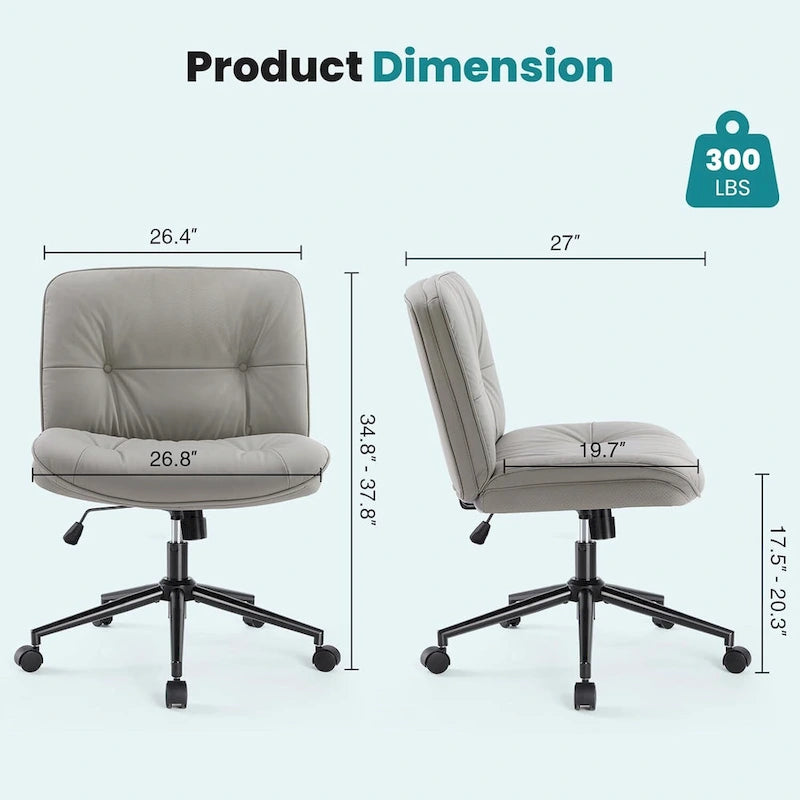 Chaise de bureau sans accoudoirs en similicuir (PU) Kaki / Beige / Noir avec roulettes, pivotante à 360°, siège simple