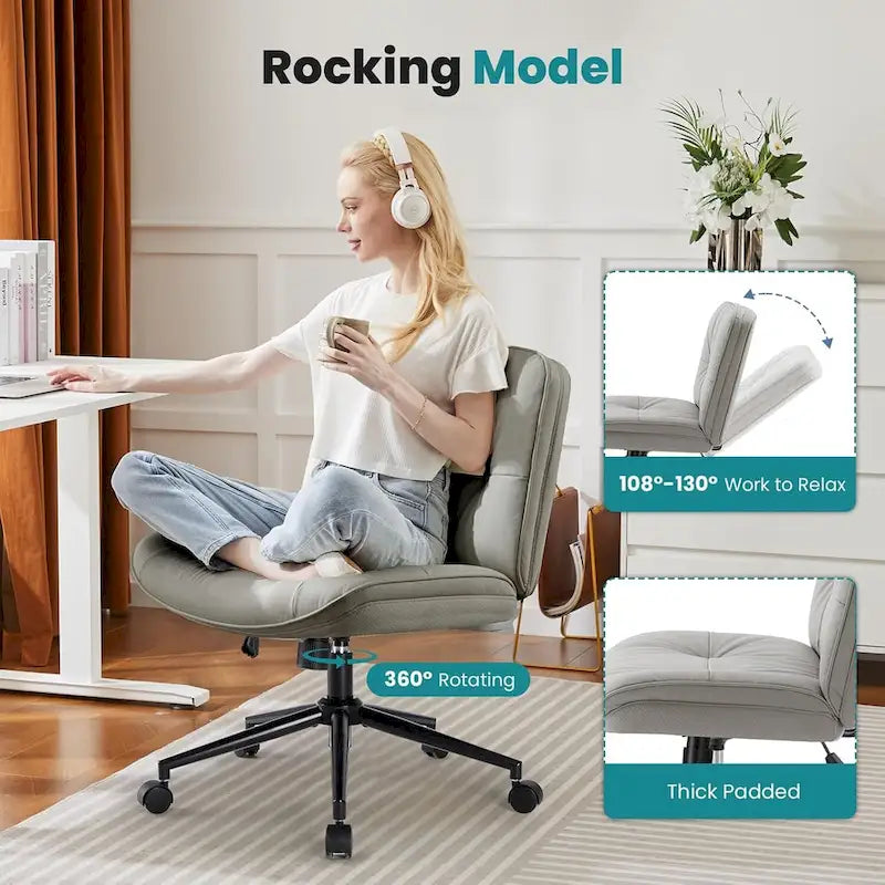Chaise de bureau sans accoudoirs en similicuir (PU) Kaki / Beige / Noir avec roulettes, pivotante à 360°, siège simple