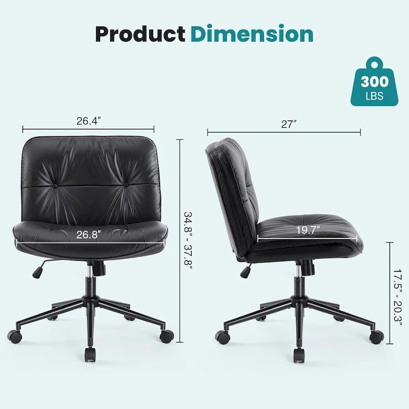 Chaise de bureau sans accoudoirs en similicuir (PU) Kaki / Beige / Noir avec roulettes, pivotante à 360°, siège simple